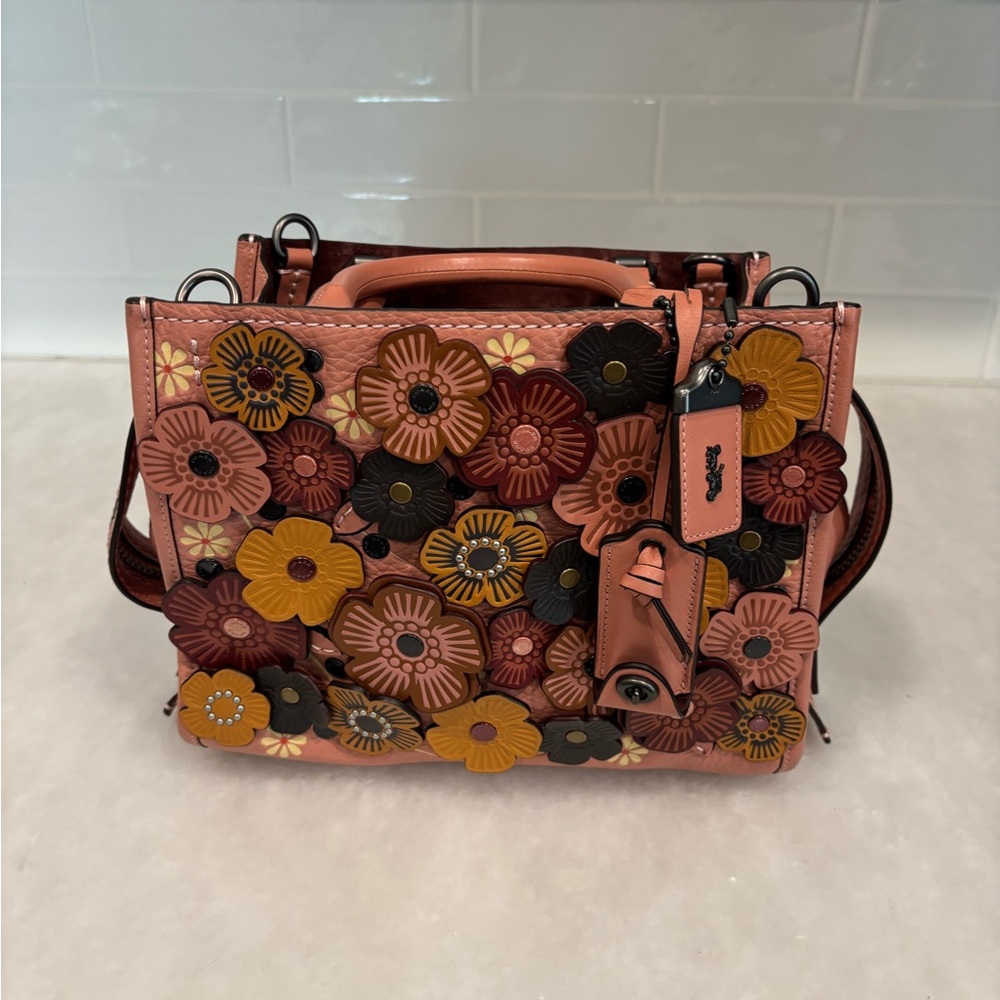 Coach Pink and Brown Floral Mini Bag